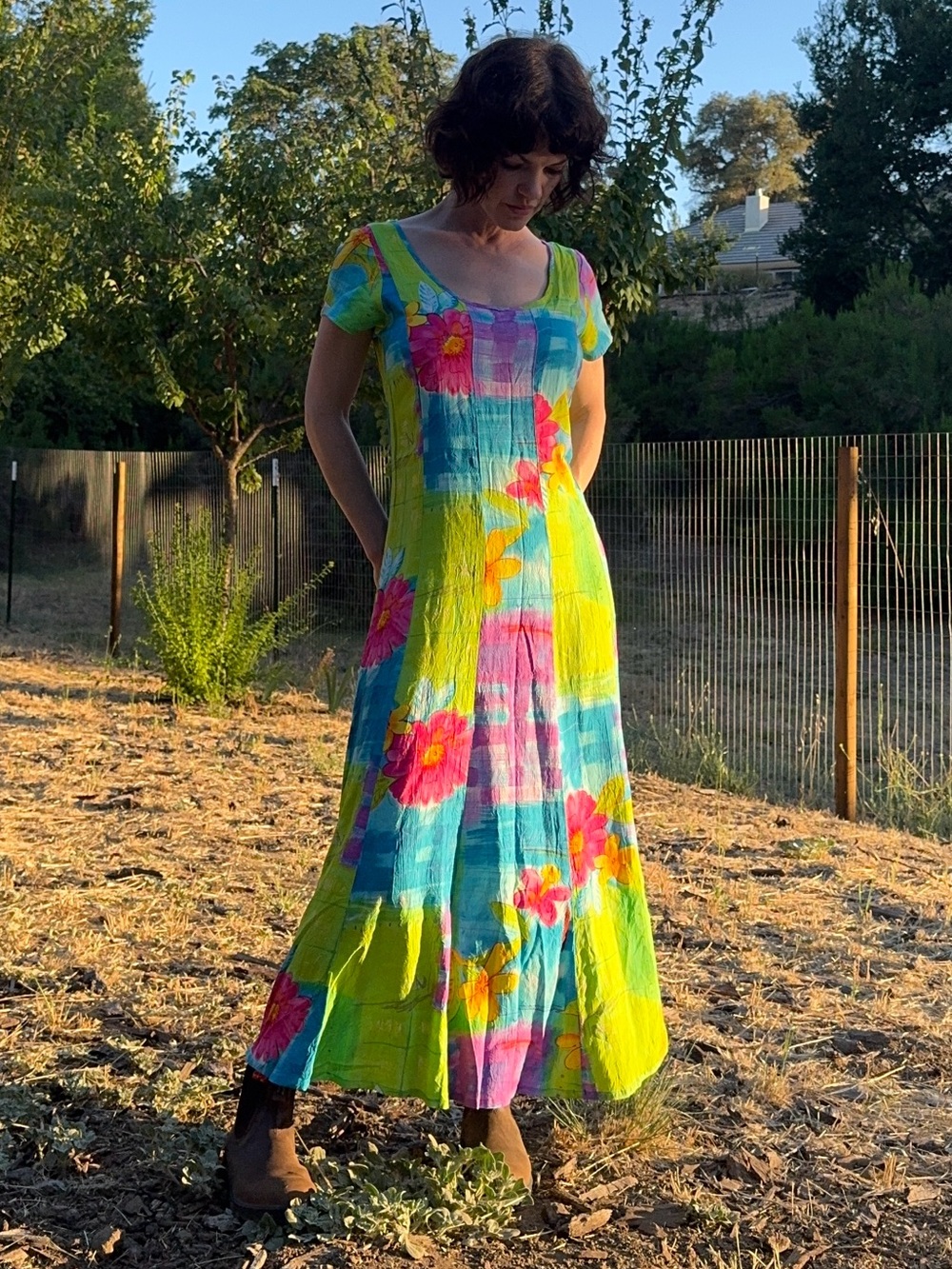 Jams World Bright Floral Maxi Dress in Green, Blue & Pink